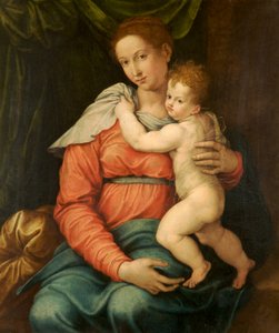 Virgin and Child Before a Green Curtain